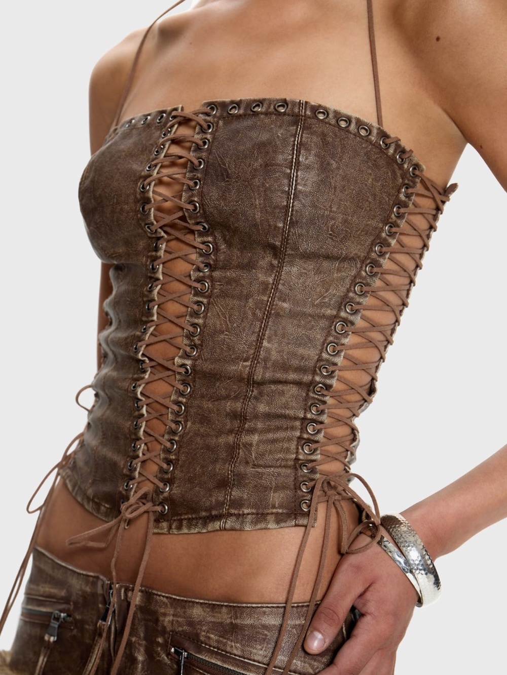JADED LONDON Odile Faux Leather Lace-Up Corset NWT